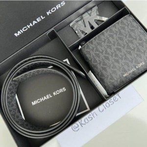 Michael Kors Mens Belt & Wallet Gift Set MK Signature Black